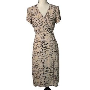 Leith Tan Black Animal Print Short Sleeve Wrap Midi Dress S
